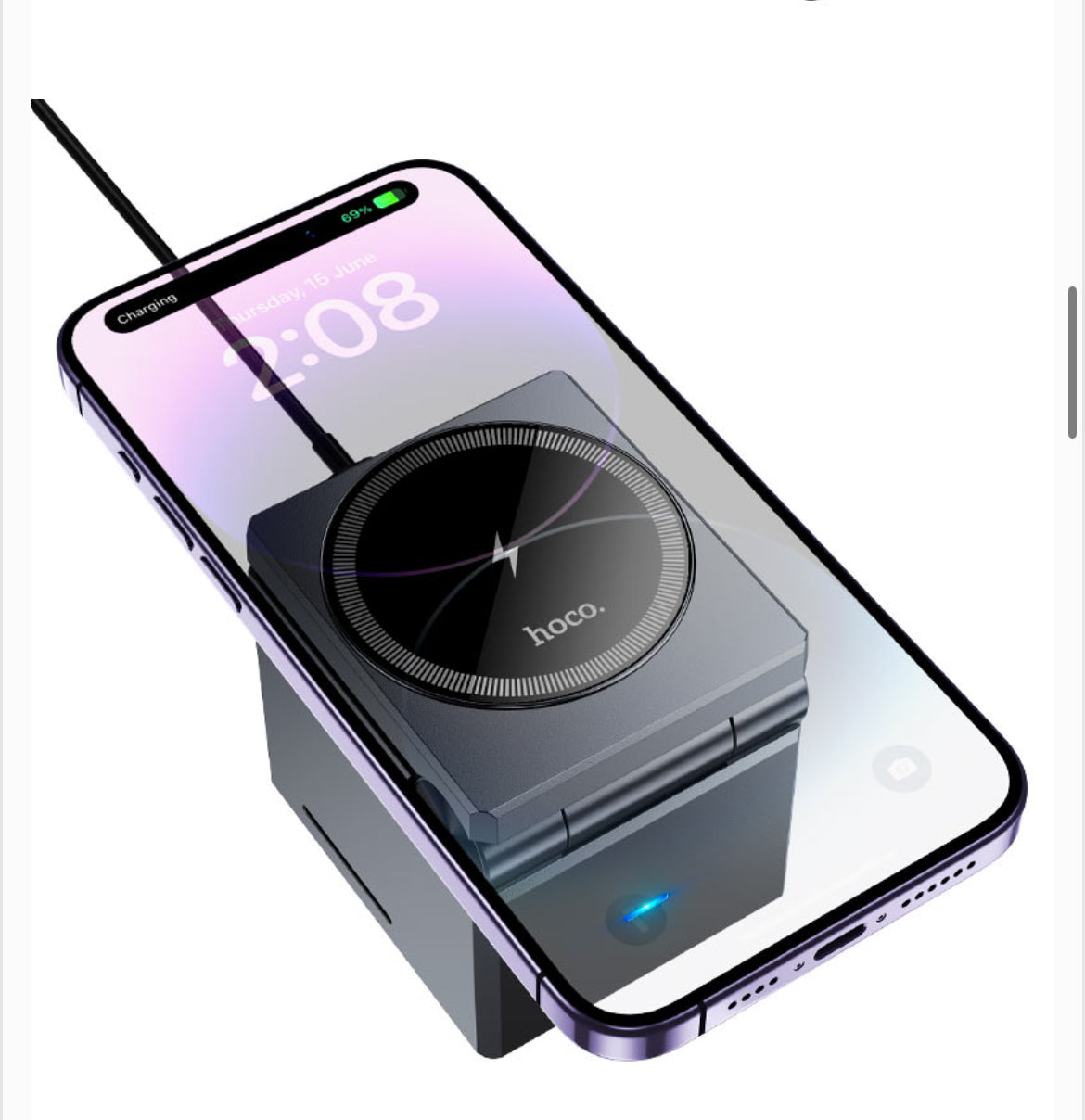 Hoco CQ8
Premium Quality
*Portable & Foldable*
*3 in 1, 15 Watts*
*Wireless Charger*